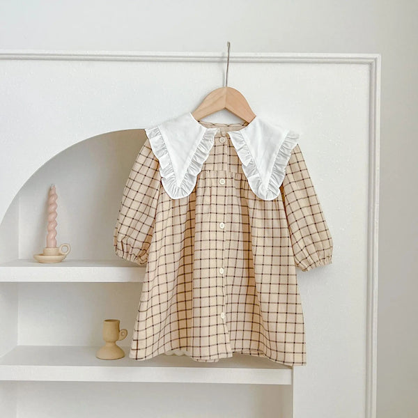 Gingham Cotton Dress With Contrasted Collar 4t