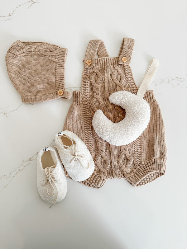 Cable Knit Romper With Matching Bonnet