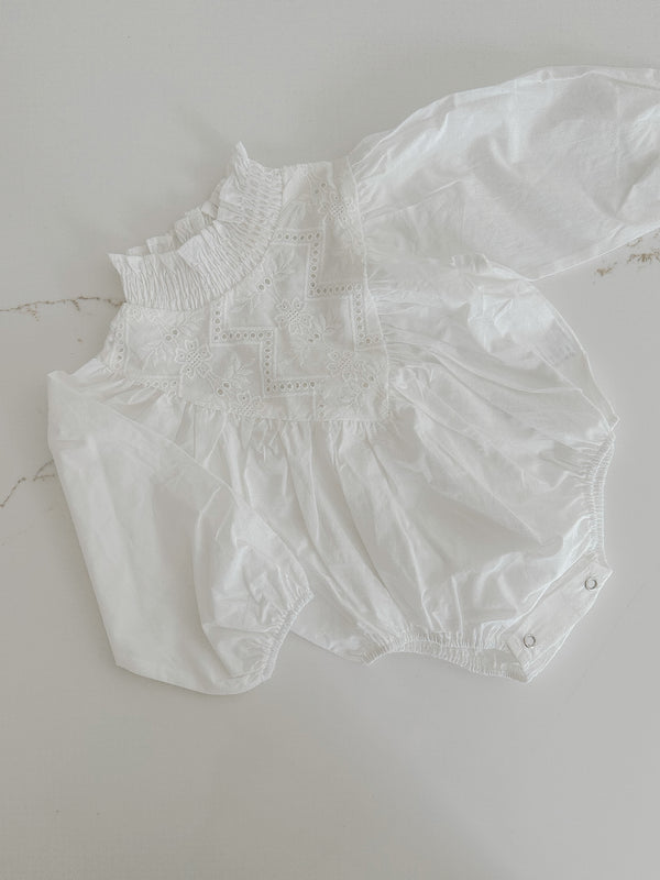 Embroidered Cotton Romper - White