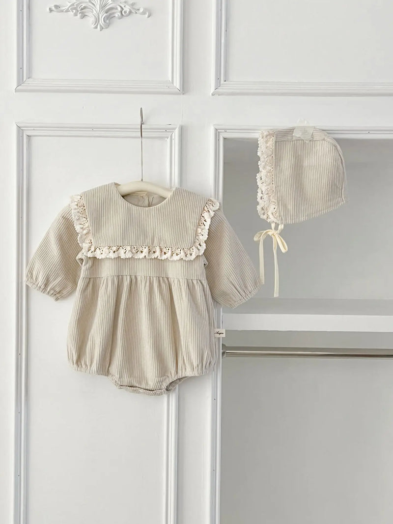 Textured Romper With Matching Bonnet