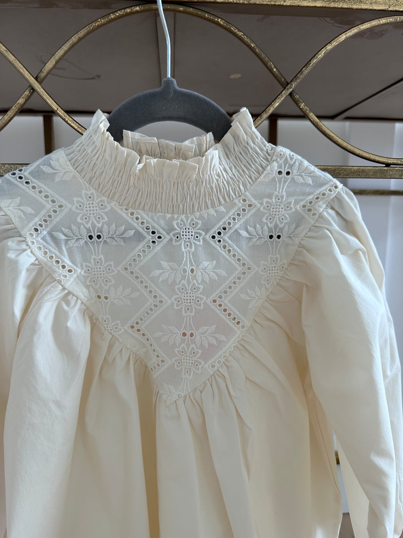 Embroidered Cotton Dress - Light Oat