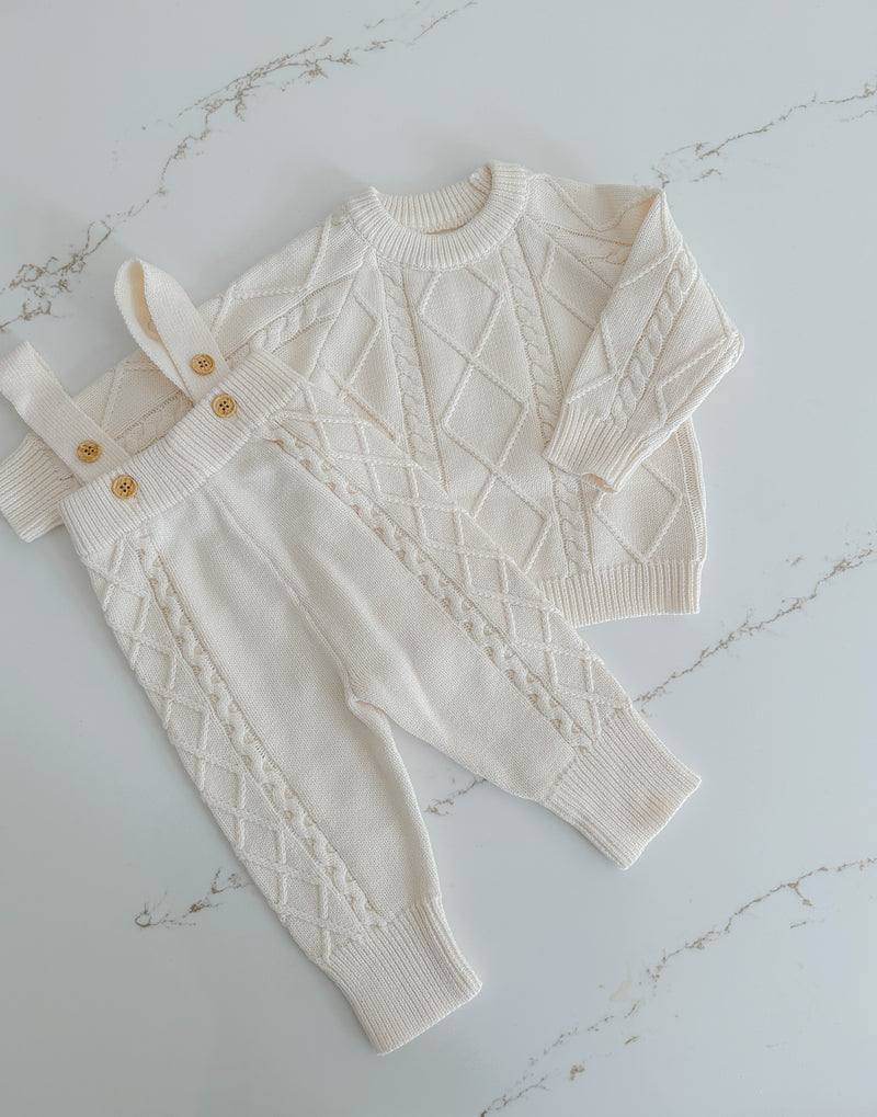Cable Knit Overalls - Milk