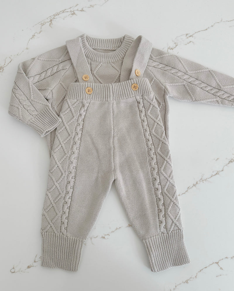 Cable Knit Overalls - Stone
