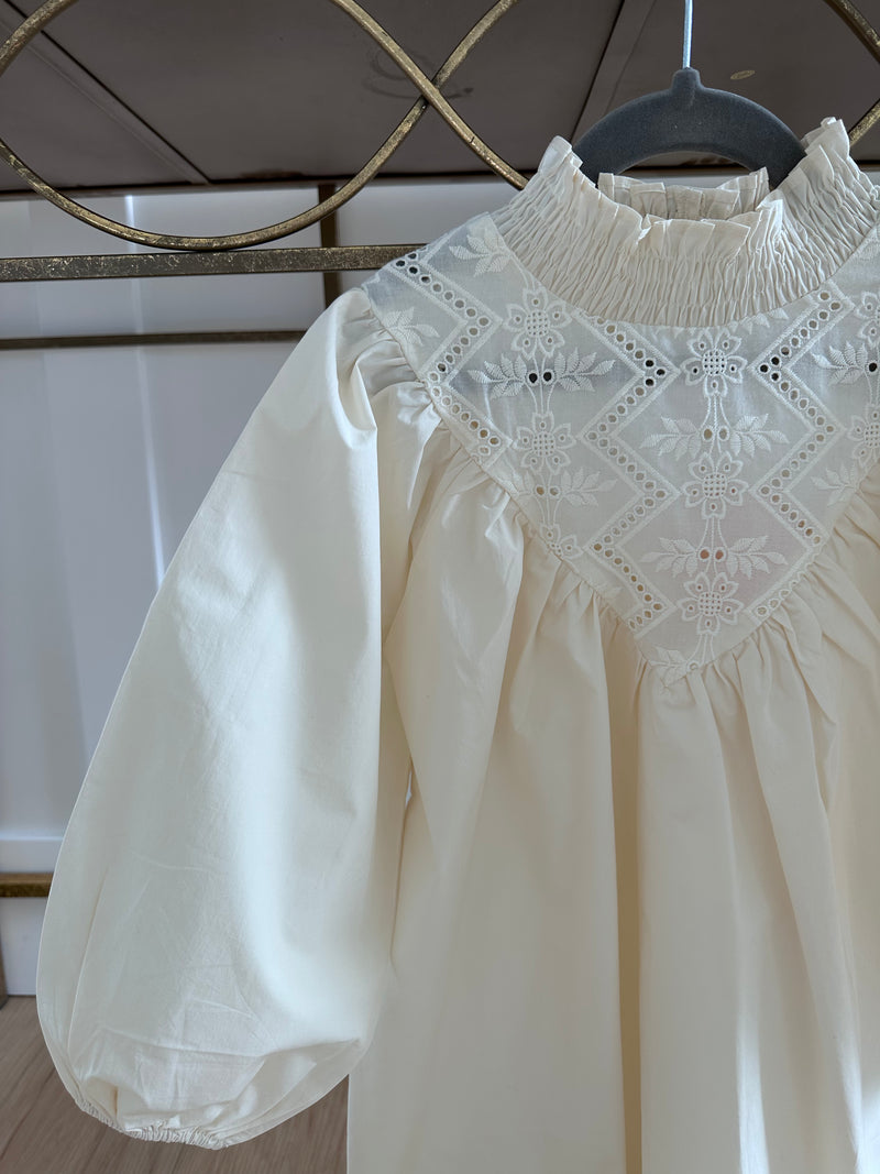 Embroidered Cotton Dress - Light Oat