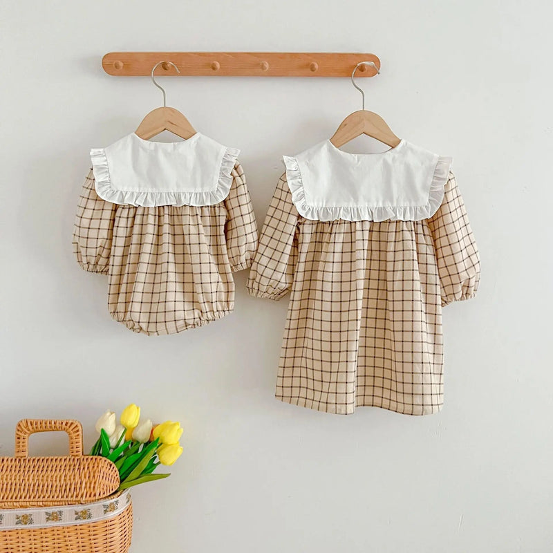 Gingham Cotton Dress With Contrasted Collar