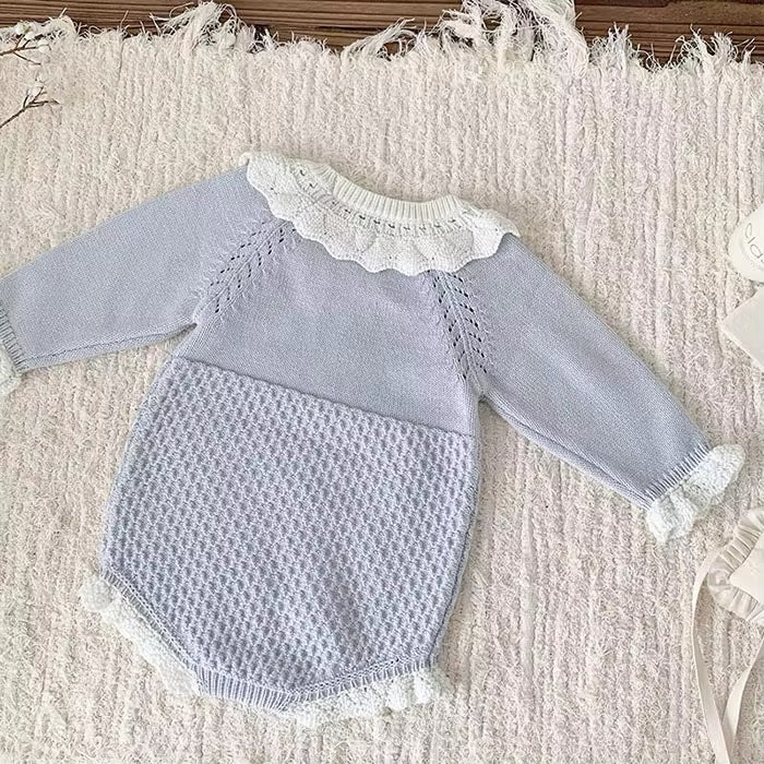 Detailed Knit Romper - Sky Blue