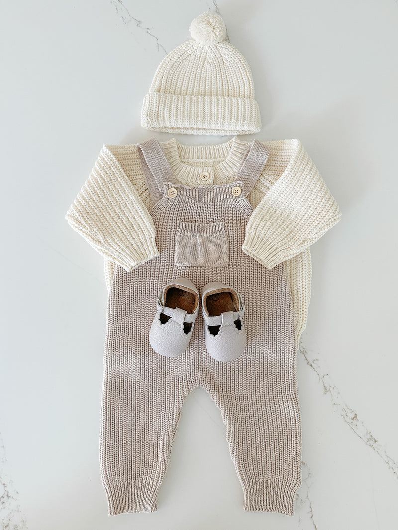 Chunky Knit Overalls - Sand
