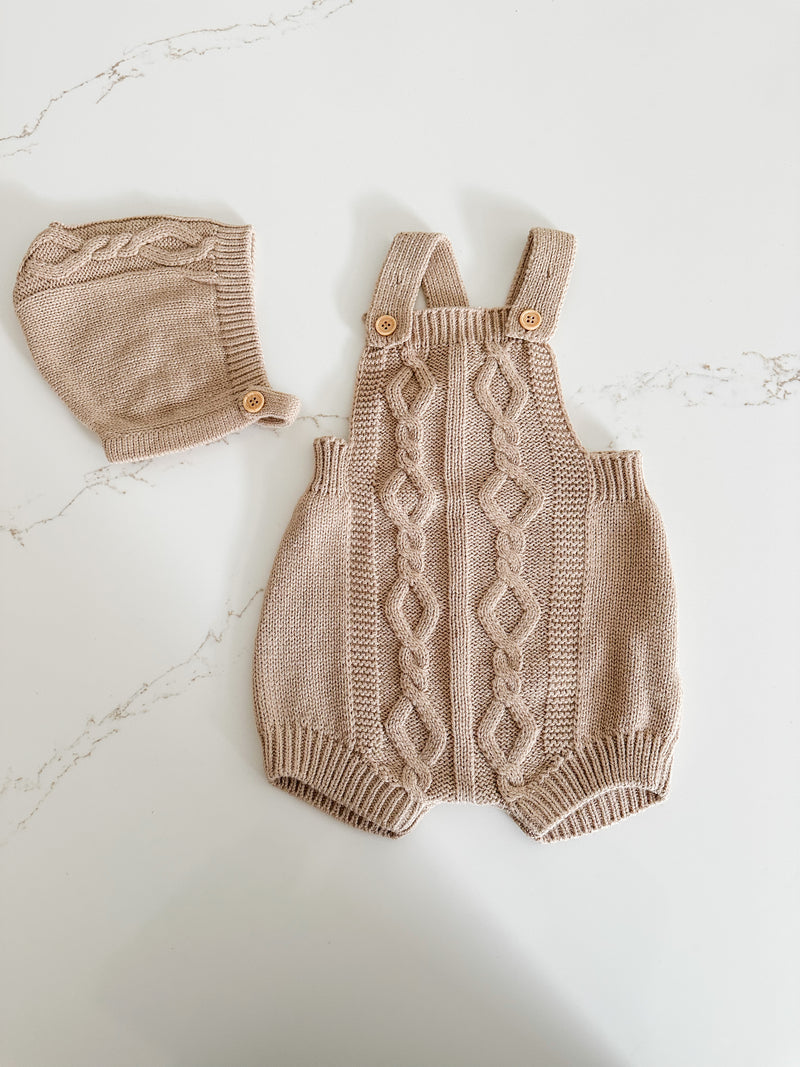 Cable Knit Romper With Matching Bonnet