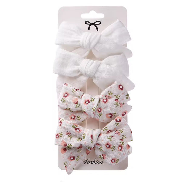 Handmade Floral Bow Clip Set of 4