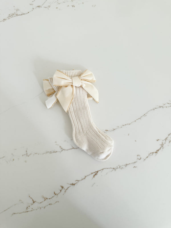 Ribbed Bow Socks - Oat