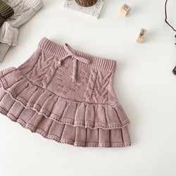 Chunky Knit Ruffled Skirt - Blush