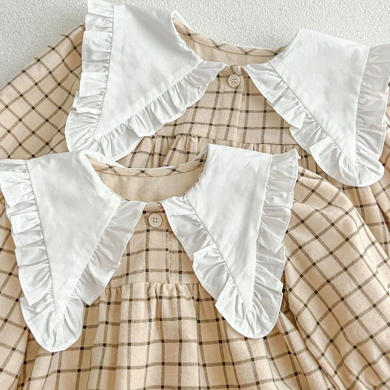 Soft Gingham Romper With Contrasted Collar
