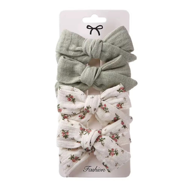 Handmade Floral Bow Clip Set of 4