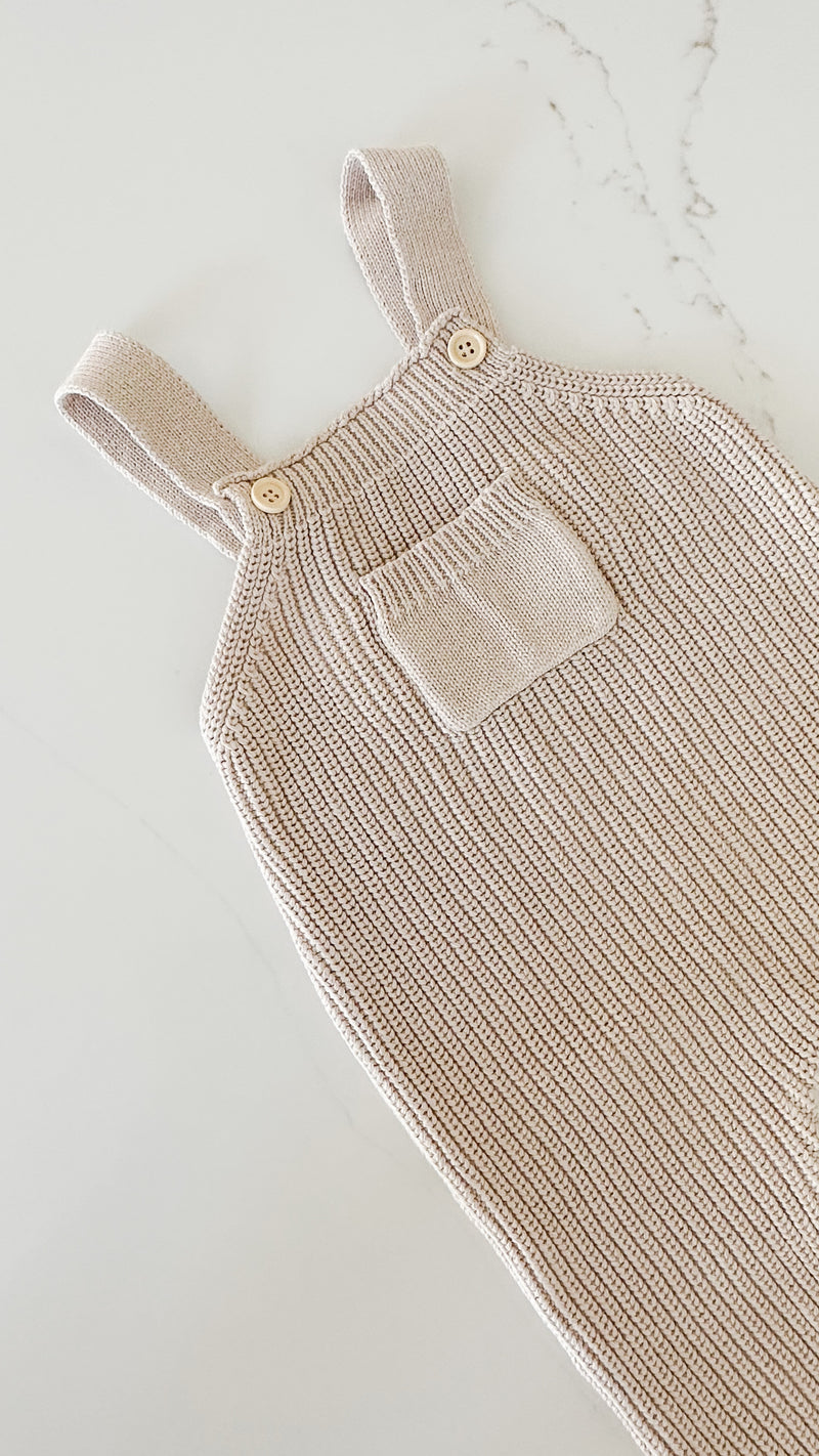 Chunky Knit Overalls - Sand