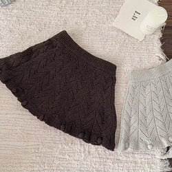 Pom Pom Knit Skirt - Coffee