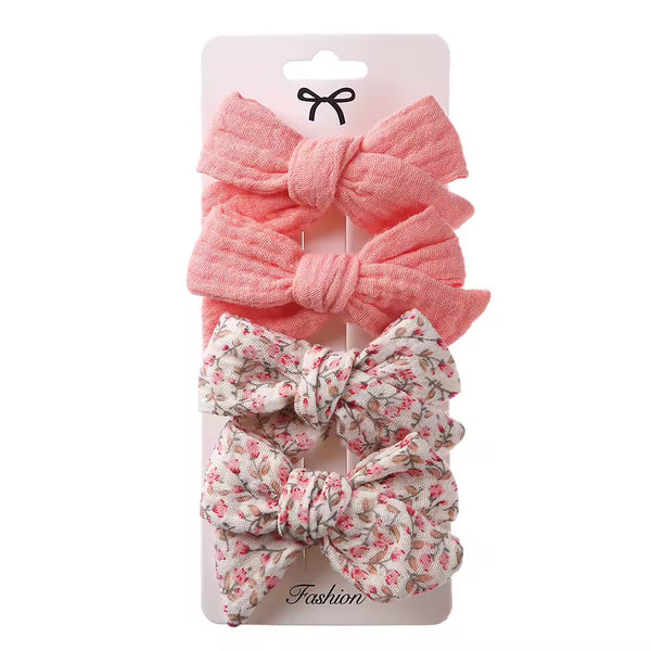 Handmade Floral Bow Clip Set of 4