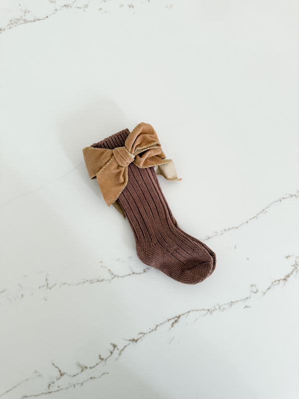 Ribbed Bow Socks - Chocolate