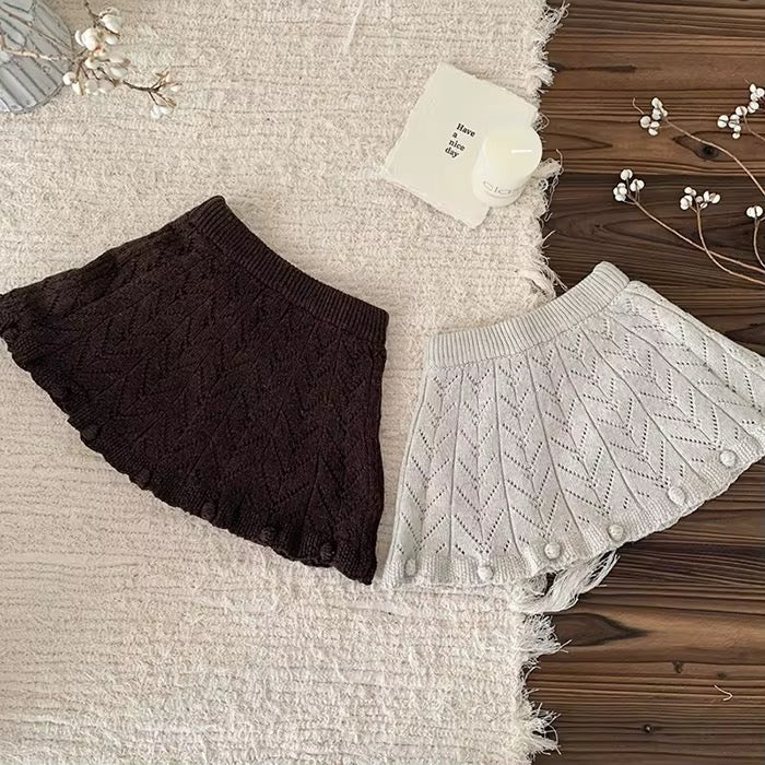 Pom Pom Knit Skirt - Coffee