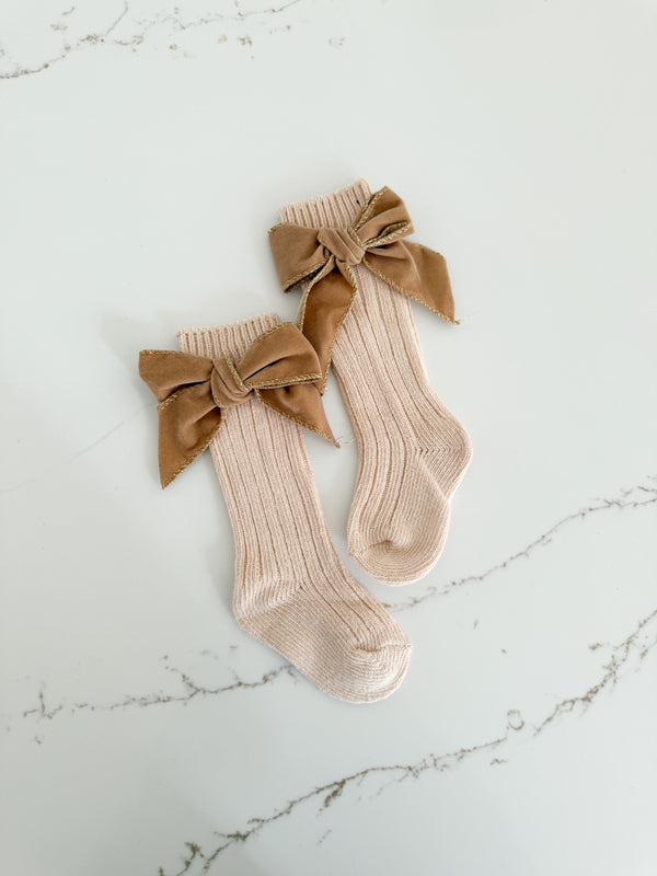 Ribbed Bow Socks - Caramel