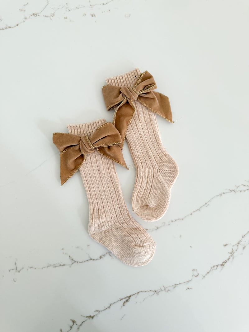 Ribbed Bow Socks - Caramel