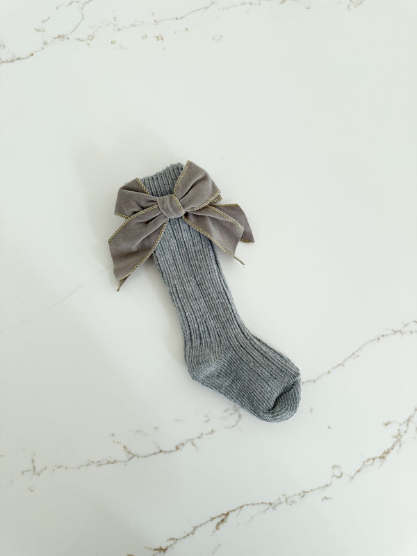 Ribbed Bow Socks - Stone
