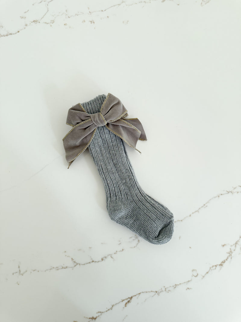 Ribbed Bow Socks - Stone