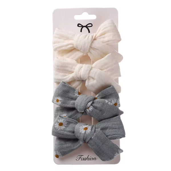 Handmade Floral Bow Clip Set of 4