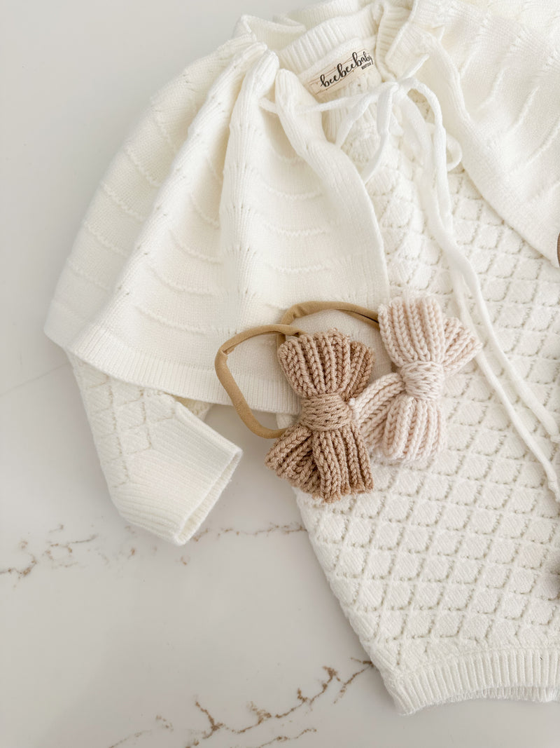 Knit Hairband Bow - Sand