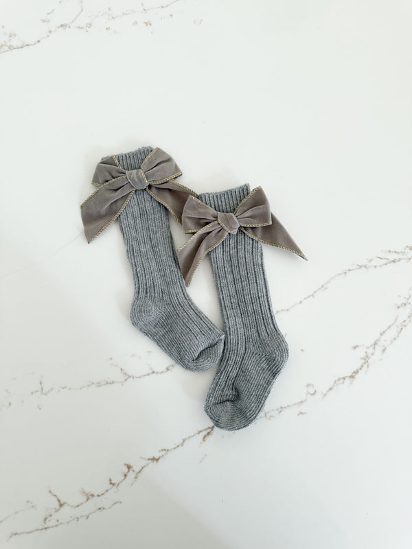 Ribbed Bow Socks - Stone