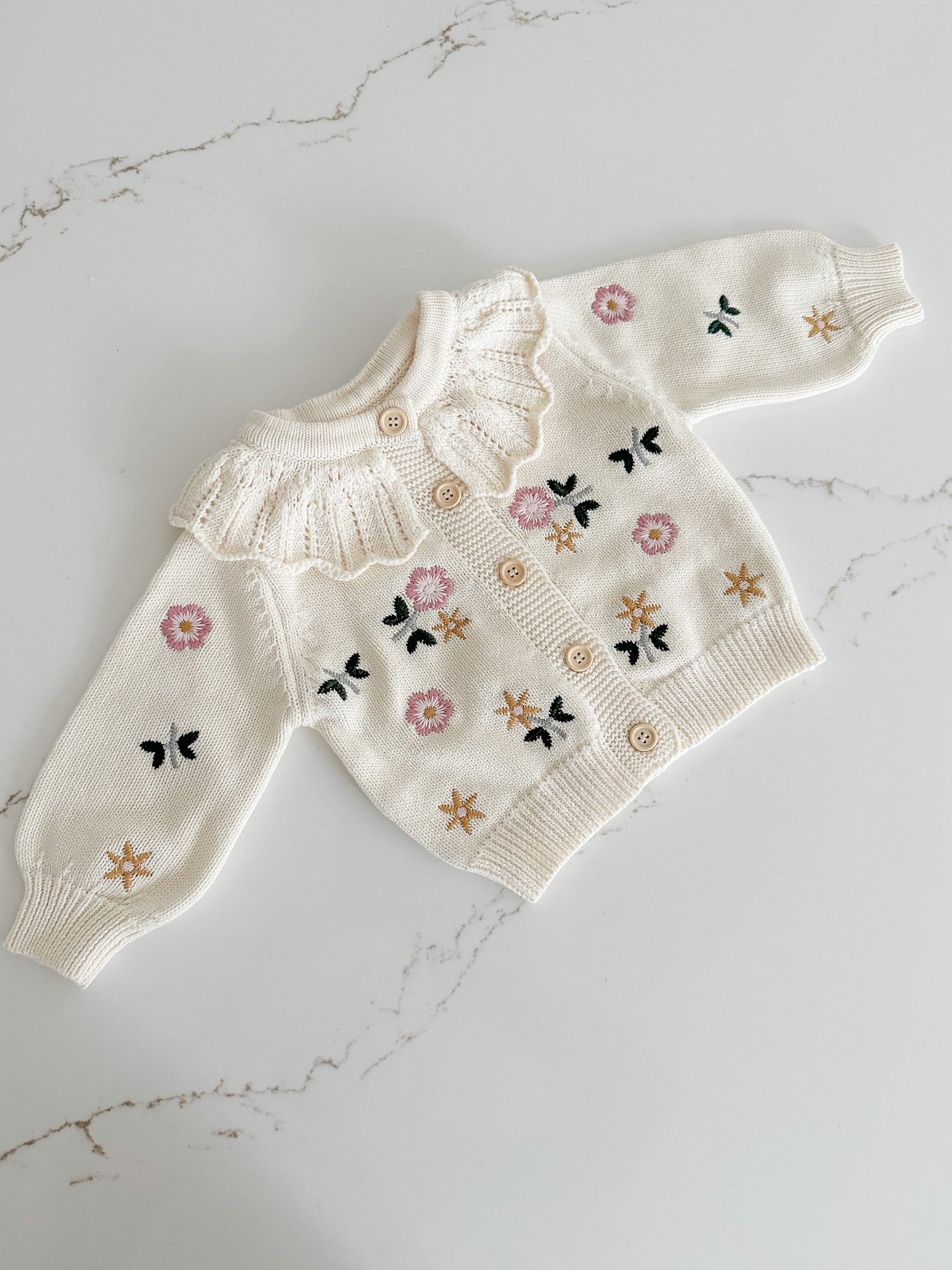 [GRAVER]★SMALL FLOWER BEAR FACE EMBROIDERY KNIT CARDIGAN Small flower bear face smile embroidery knit cardigan