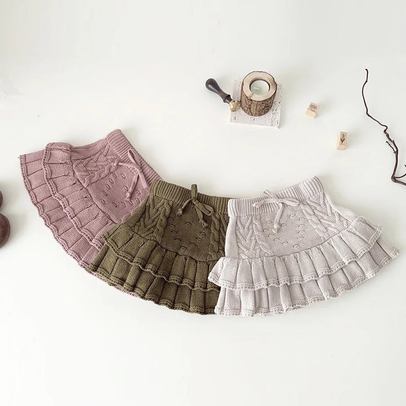 Chunky Knit Ruffled Skirt - Oat