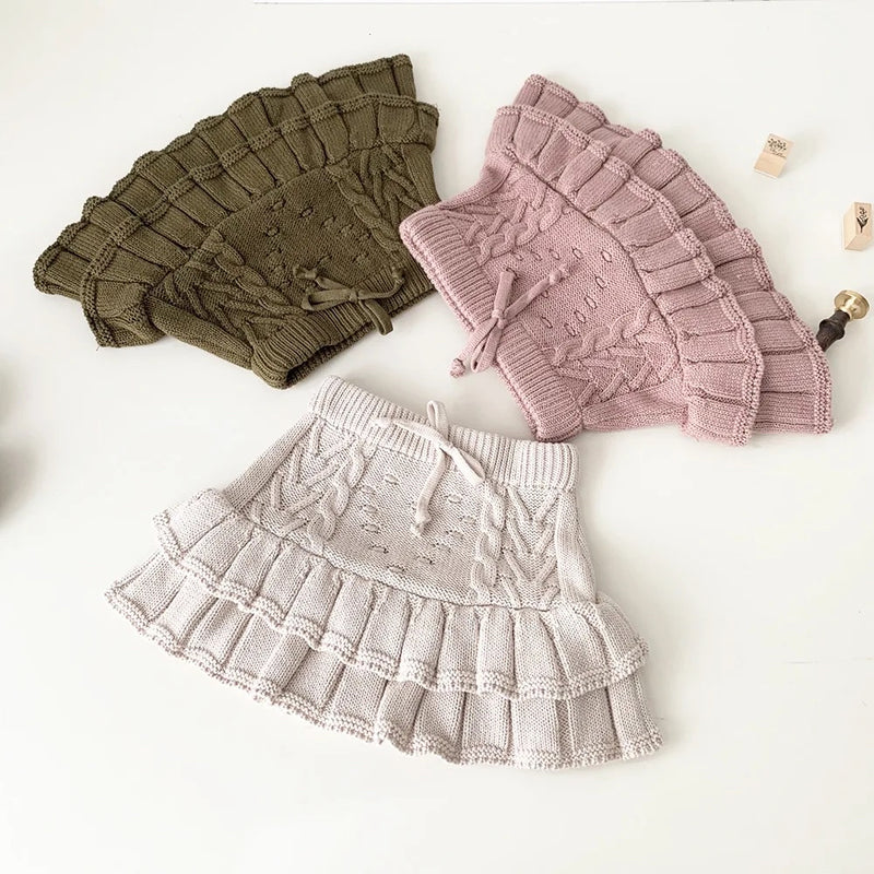 Chunky Knit Ruffled Skirt - moss
