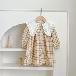 Gingham Cotton Dress With Contrasted Collar