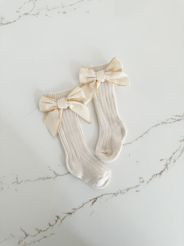 Ribbed Bow Socks - Oat