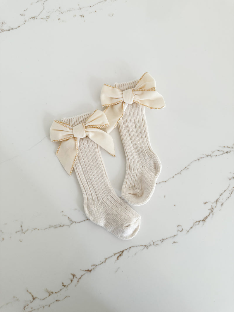 Ribbed Bow Socks - Oat