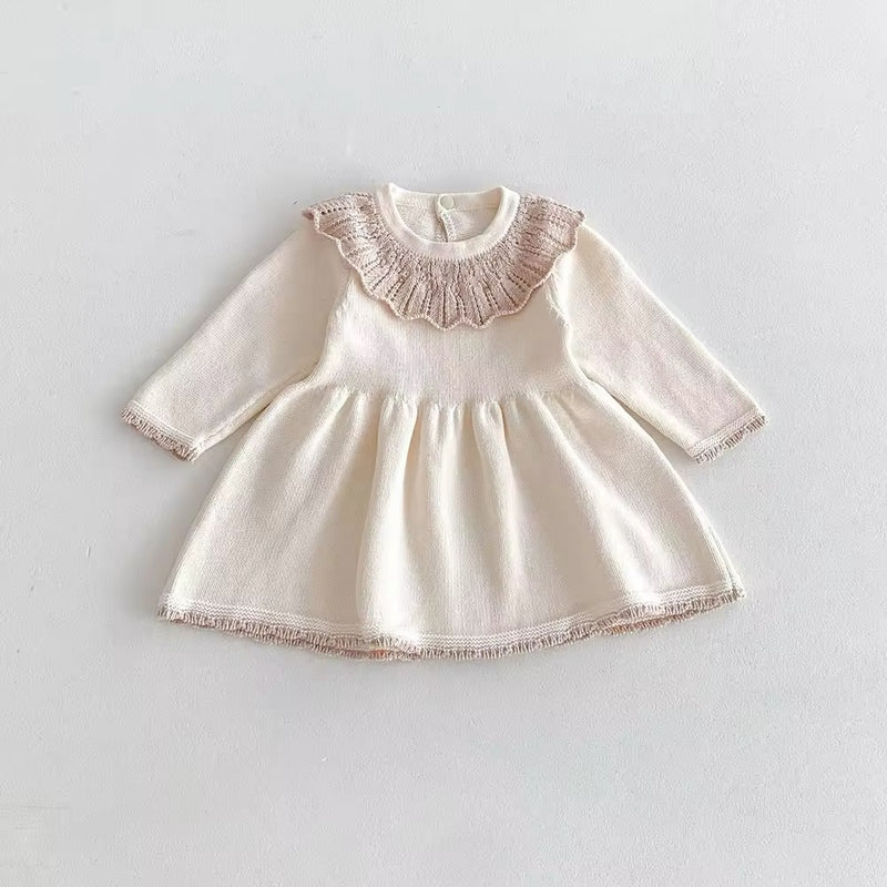 Scalloped Knit Dress - Cream 3t Scalloped Knit Dress - Cream 3t