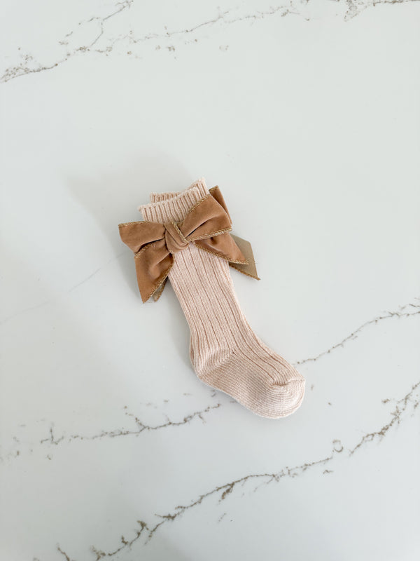 Ribbed Bow Socks - Caramel