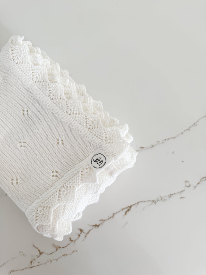 Hollow Out Knit Blanket - Pure White