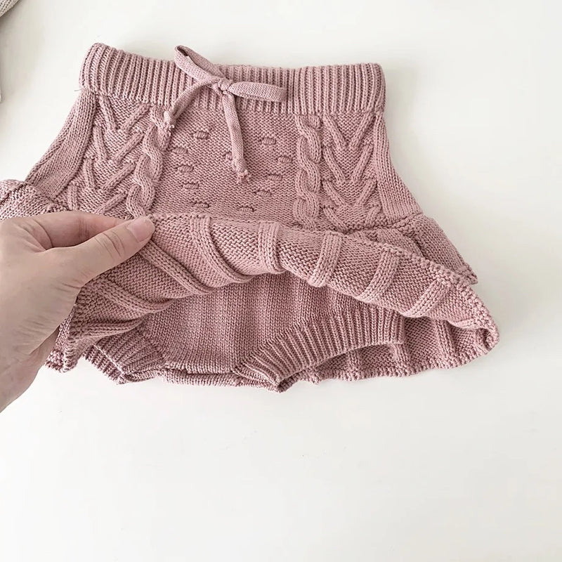 Chunky Knit Ruffled Skirt - Blush