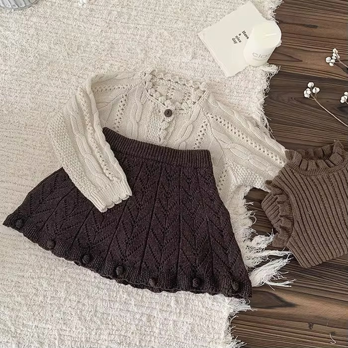 Pom Pom Knit Skirt - Coffee