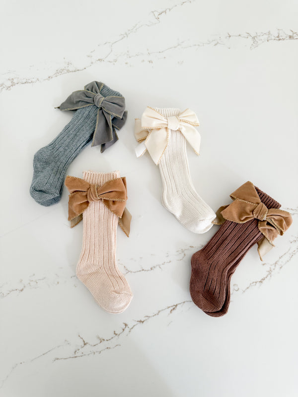 Ribbed Bow Socks - Pack of 4