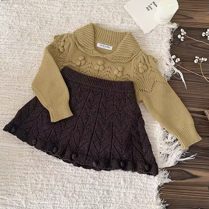 Pom Pom Knit Skirt - Coffee