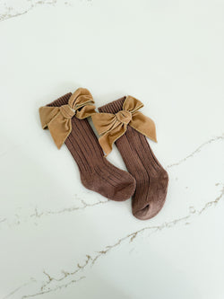 Ribbed Bow Socks - Chocolate