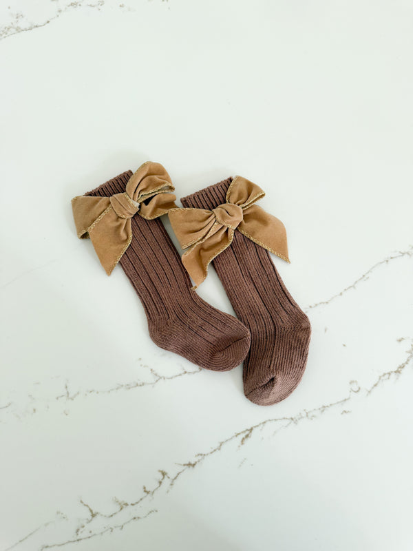 Ribbed Bow Socks - Chocolate