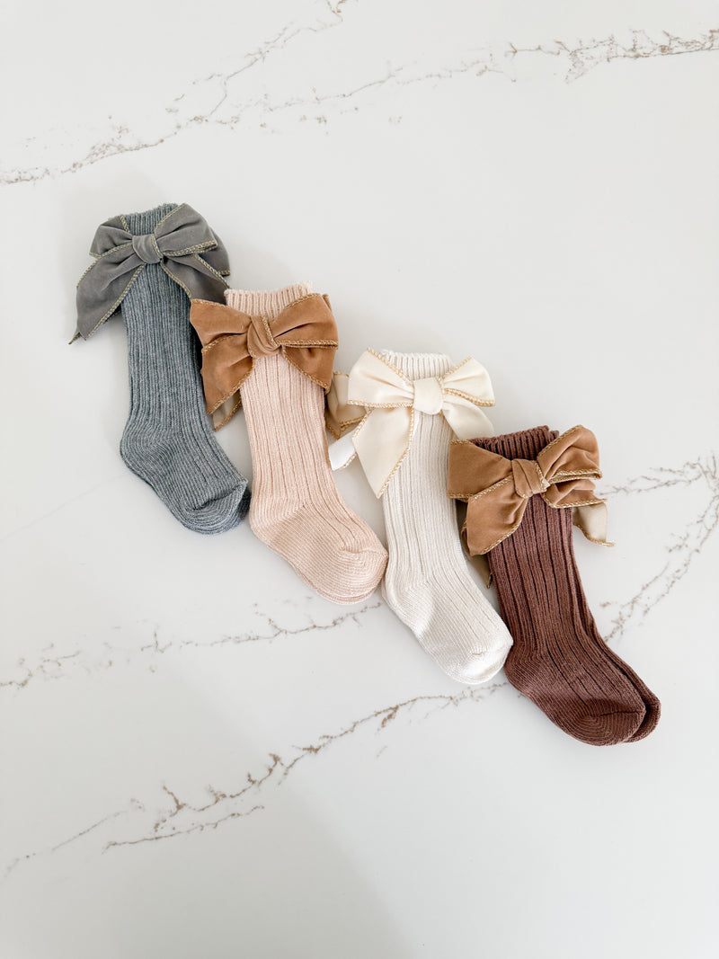 Ribbed Bow Socks - Pack of 4