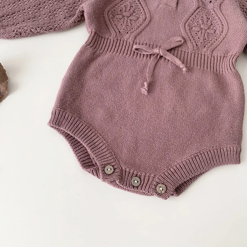 Chunky Knit Collar Romper -Mulberry