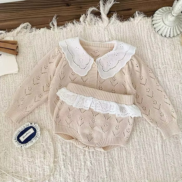 Hollow Out Knit Set -  Cream