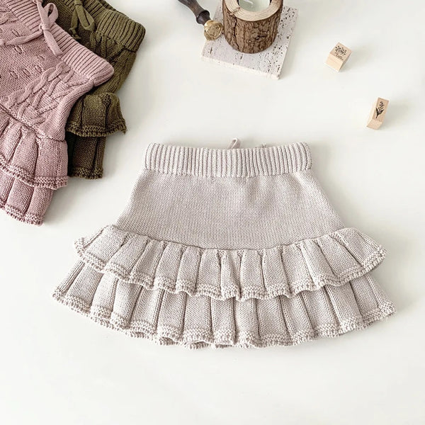 Chunky Knit Ruffled Skirt - Oat