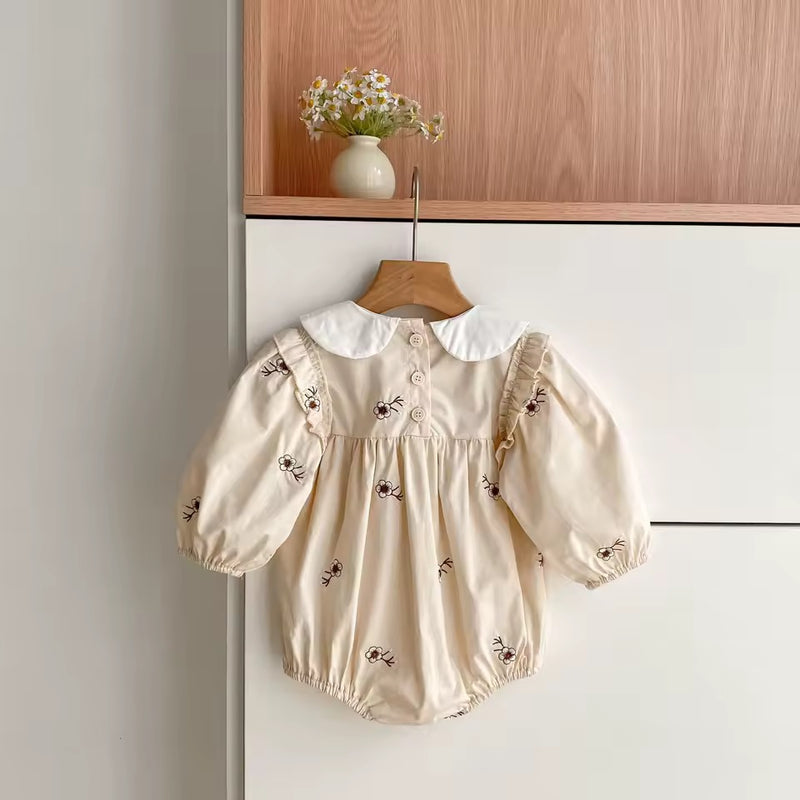 Cotton Embroidered Romper - Oat