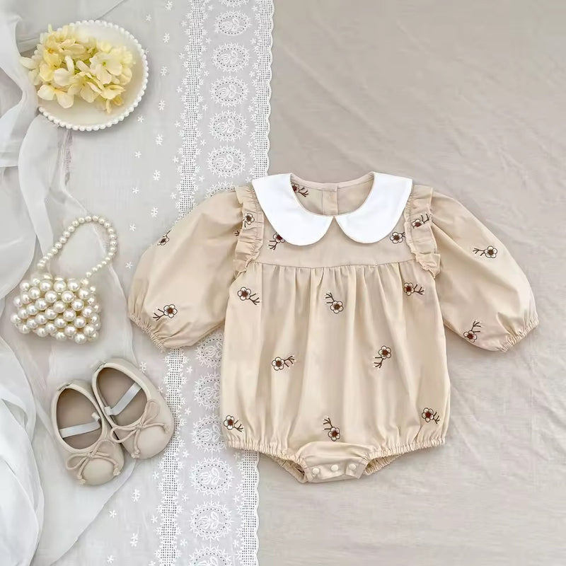 Cotton Embroidered Romper - Oat